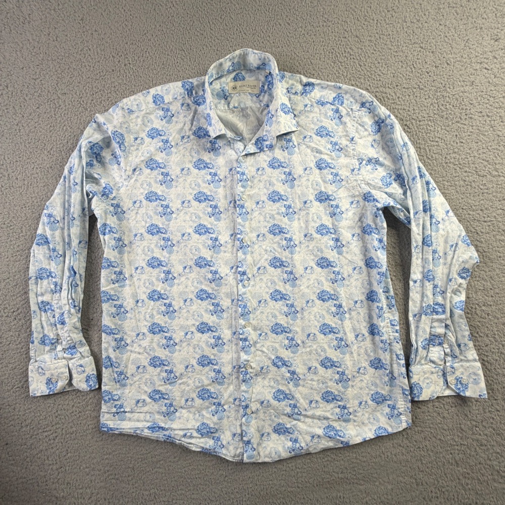 Kurt River New York Classic Fit Blue Floral Rose Cotton Button Up Shirt Mens XXL